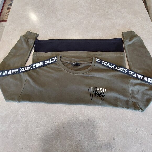 MAX Women's Typographic Print Crew Neck Long Sleeves Sweatshirt Olive/Black SML - Picture 11 of 13